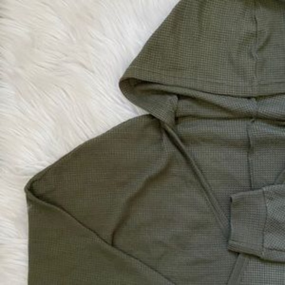 Waffle Knit Thermal Hoodie Short Set Forest Green - Picture 6 of 9